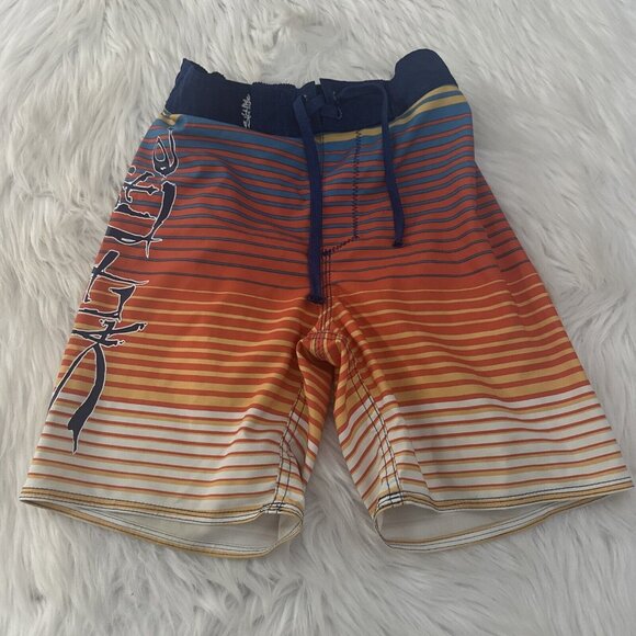Salt Life boys elastic waist tie front swim trunks Youth Small striped - Picture 1 of 11